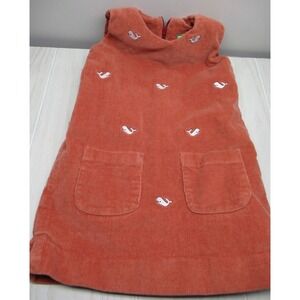 Castaway Nantucket girls small (4) corduroy jumper shift dress rust orange whale